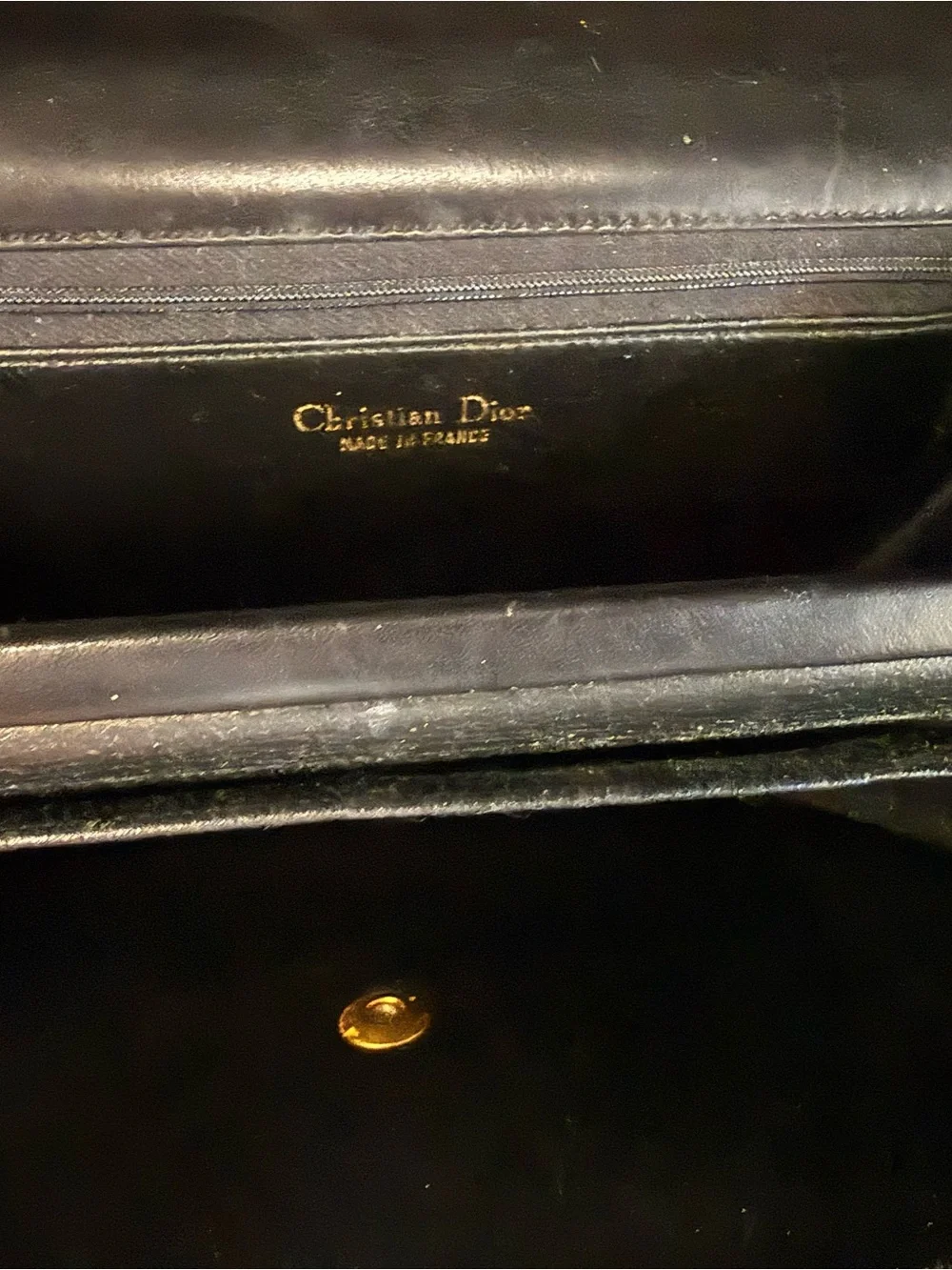 Vintage Dior Black Leather Messenger Bag with Gold Buckle